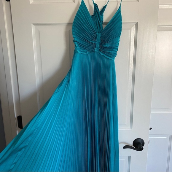 A.L.C. Pleated Maxi Gemini Dress Turquoise Size 10 - Picture 3 of 3